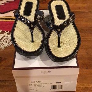 Beautiful Black Patent Leather Coach Sandal